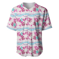 Monstera Tiare Plumeria Lei Pattern Baseball Jersey Pink Version LT01 Pink - Polynesian Pride