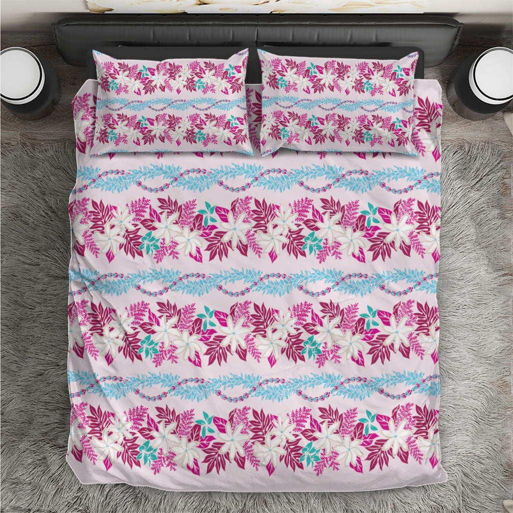 Monstera Tiare Plumeria Lei Pattern Bedding Set Pink Version