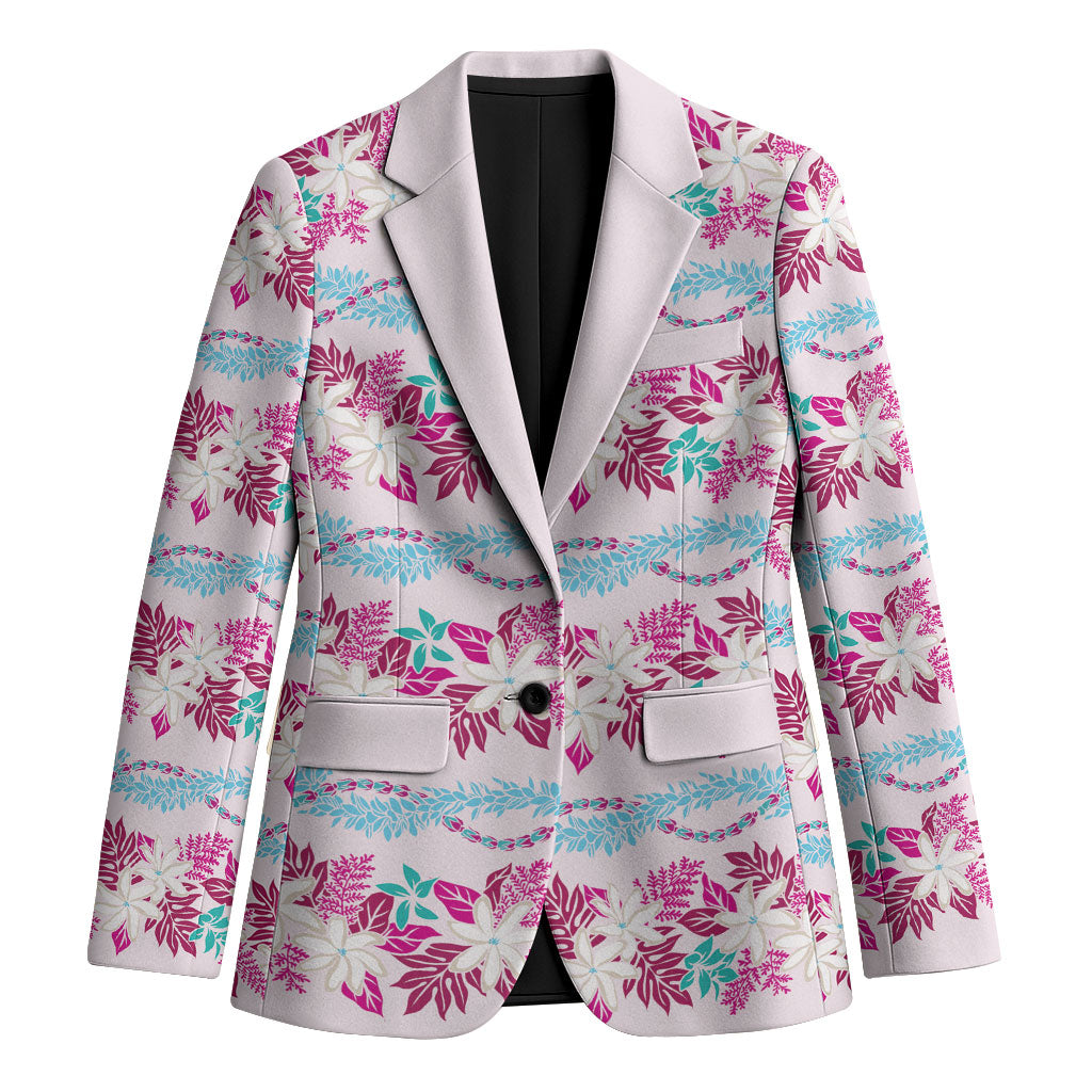 Monstera Tiare Plumeria Lei Pattern Blazer Pink Version