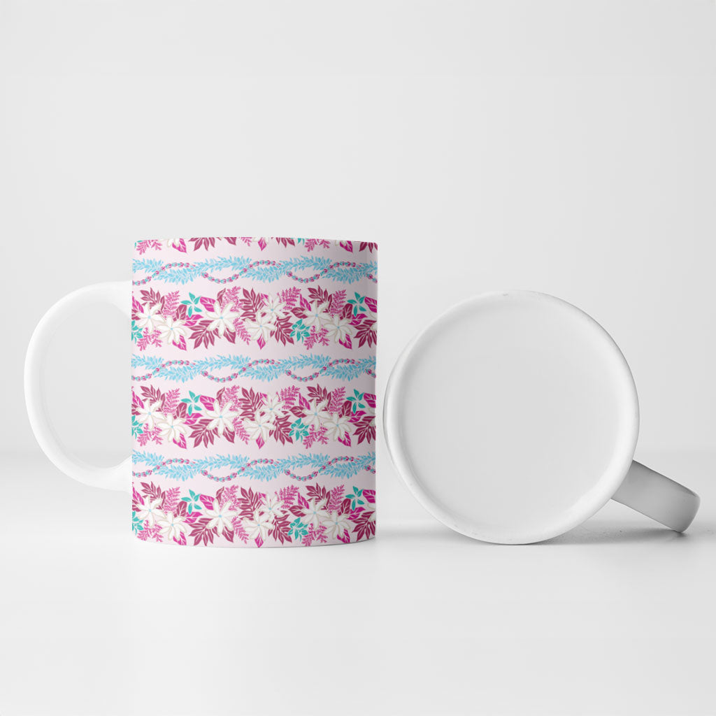 Monstera Tiare Plumeria Lei Pattern Ceramic Mug Pink Version LT01 - Polynesian Pride