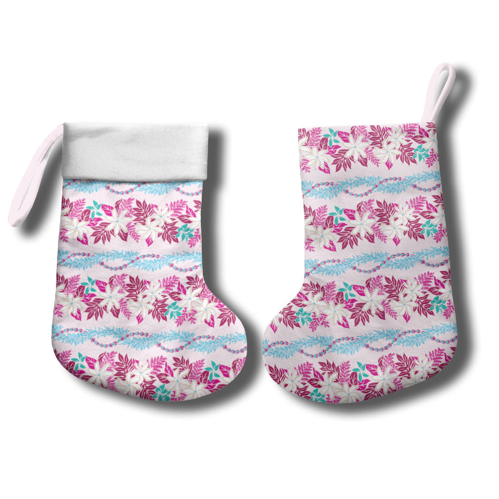 Monstera Tiare Plumeria Lei Pattern Christmas Stocking Pink Version LT01 - Polynesian Pride
