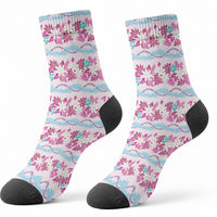 Monstera Tiare Plumeria Lei Pattern Crew Socks Pink Version LT01 - Polynesian Pride