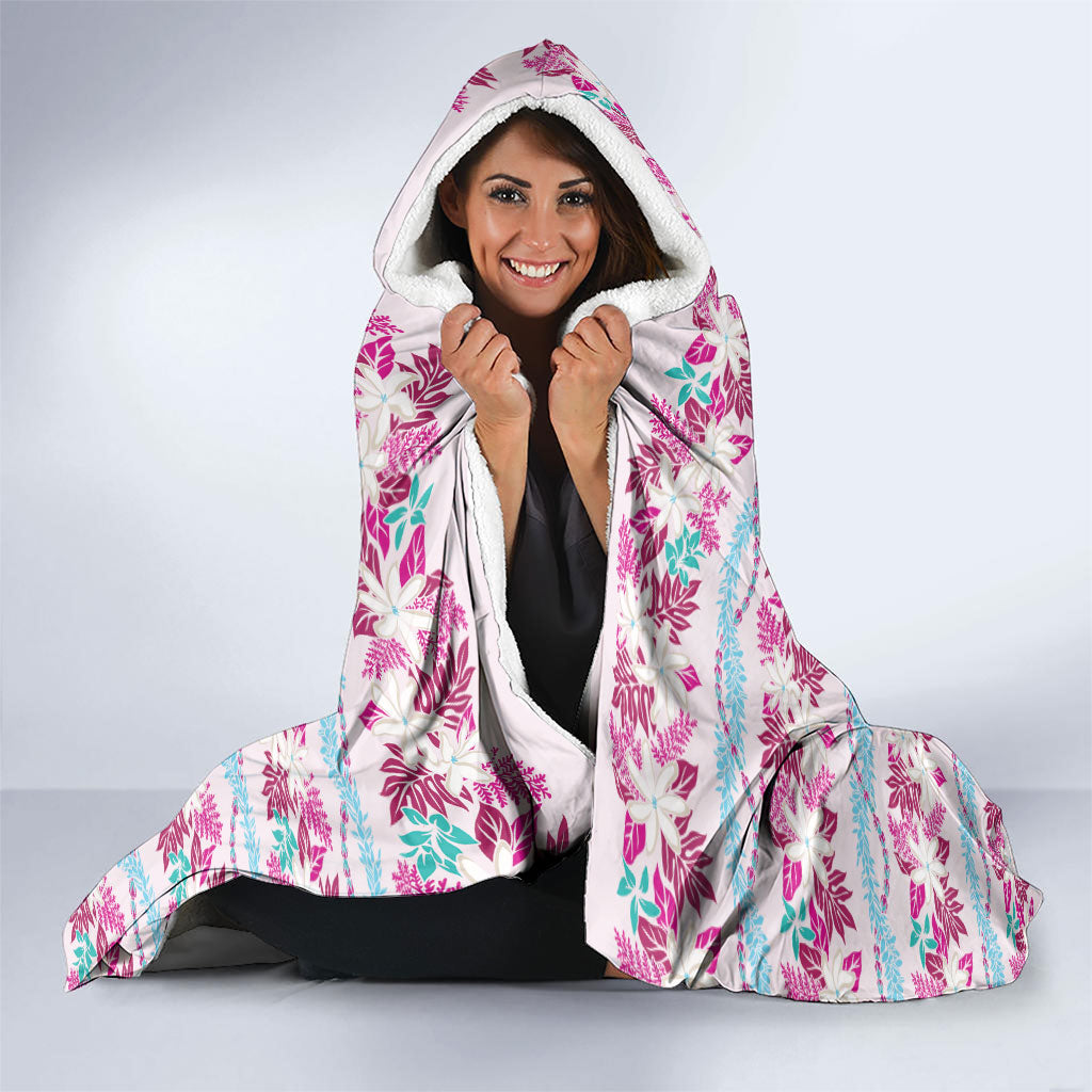 Monstera Tiare Plumeria Lei Pattern Hooded Blanket Pink Version LT01 - Polynesian Pride