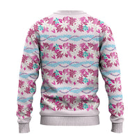 Monstera Tiare Plumeria Lei Pattern Ugly Christmas Sweater Pink Version LT01 - Polynesian Pride