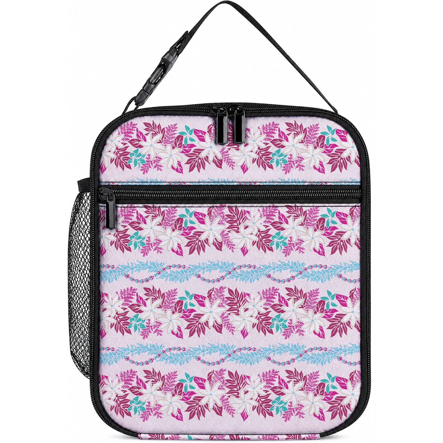 Monstera Tiare Plumeria Lei Pattern Lunch Bag Pink Version