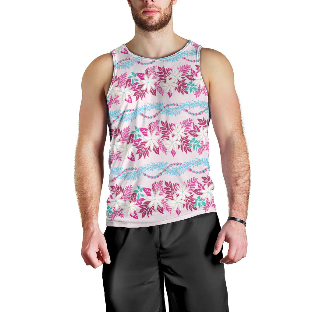 Monstera Tiare Plumeria Lei Pattern Men Tank Top Pink Version LT01 - Polynesian Pride