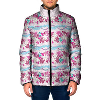 Monstera Tiare Plumeria Lei Pattern Padded Jacket Pink Version LT01 Men Pink - Polynesian Pride