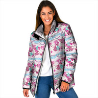 Monstera Tiare Plumeria Lei Pattern Padded Jacket Pink Version LT01 Women Pink - Polynesian Pride