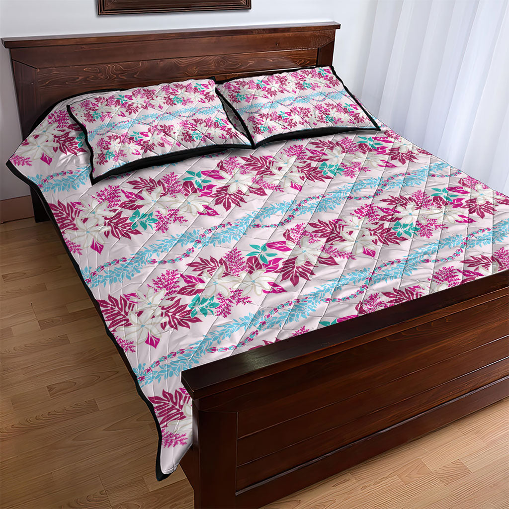 Monstera Tiare Plumeria Lei Pattern Quilt Bed Set Pink Version LT01 - Polynesian Pride