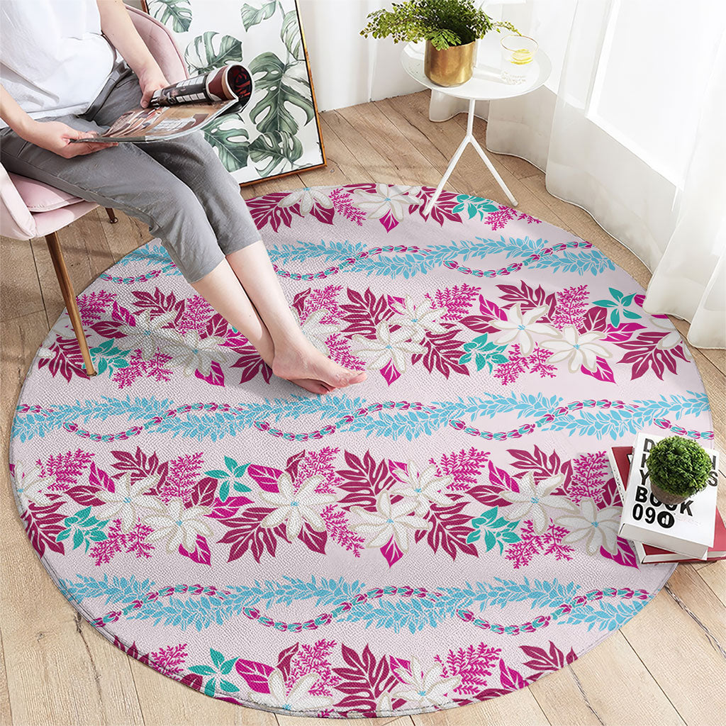 Monstera Tiare Plumeria Lei Pattern Round Carpet Pink Version LT01 - Polynesian Pride
