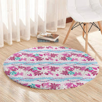 Monstera Tiare Plumeria Lei Pattern Round Carpet Pink Version LT01 - Polynesian Pride