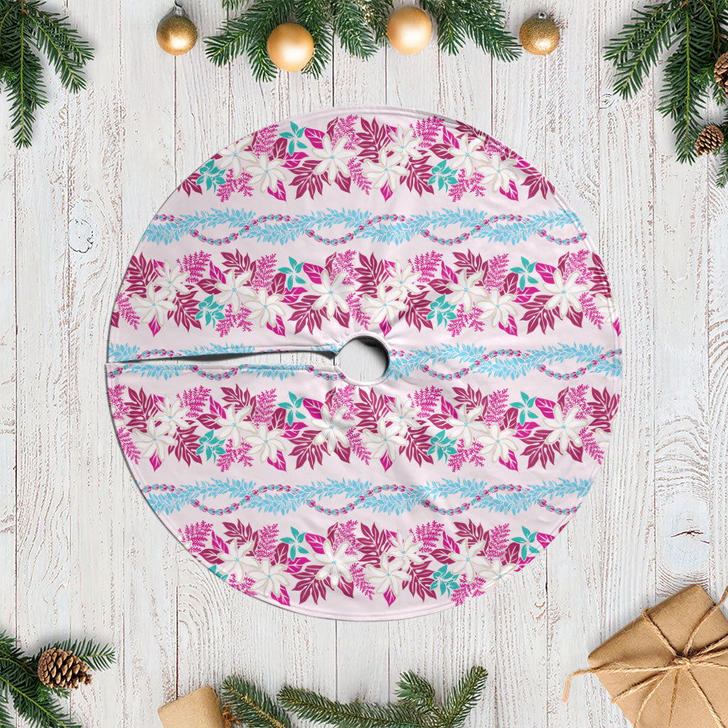 Monstera Tiare Plumeria Lei Pattern Tree Skirt Pink Version