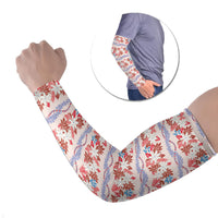 Monstera Tiare Plumeria Lei Pattern Arm Sleeves Red Version LT01 Set of 2 Red - Polynesian Pride
