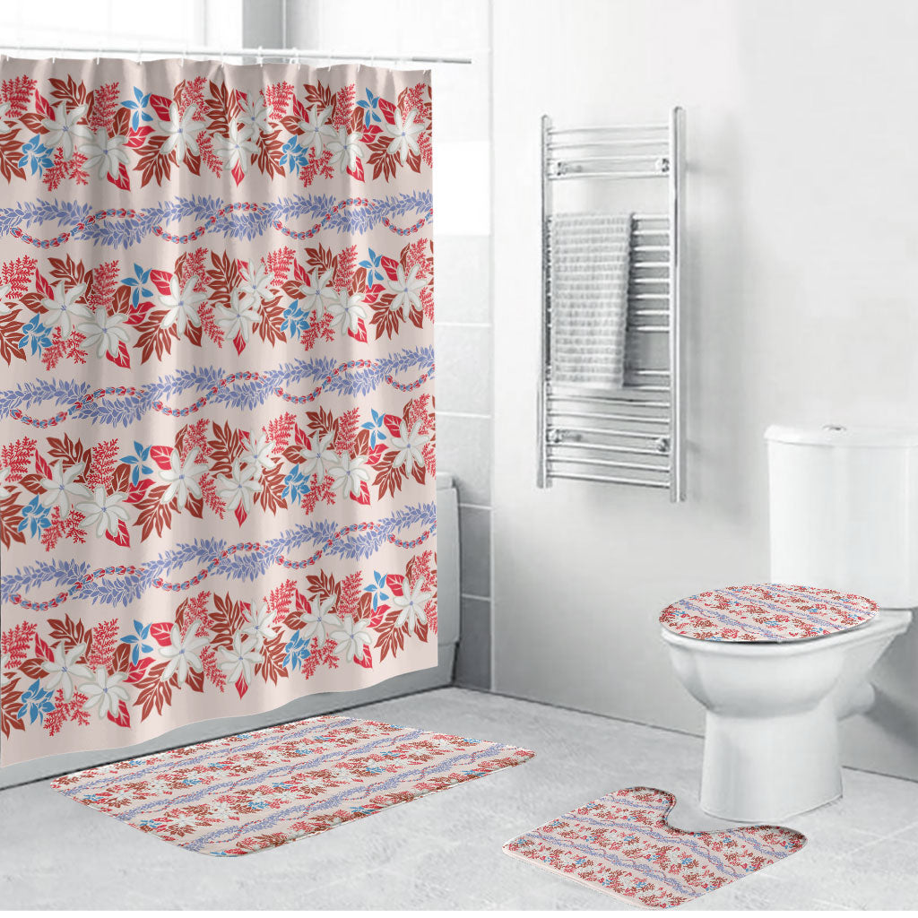 Monstera Tiare Plumeria Lei Pattern Bathroom Set Red Version