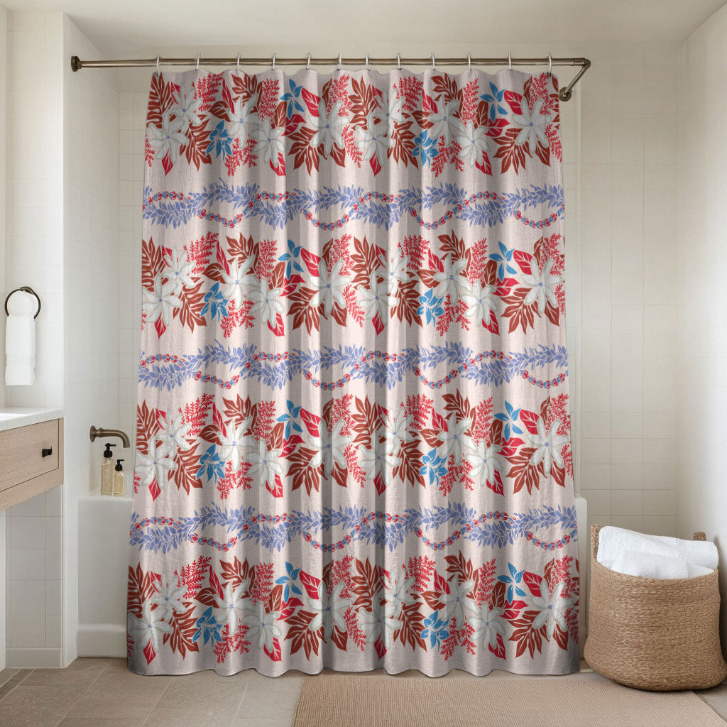 Monstera Tiare Plumeria Lei Pattern Bathroom Set Red Version LT01 Shower Curtain Only Red - Polynesian Pride