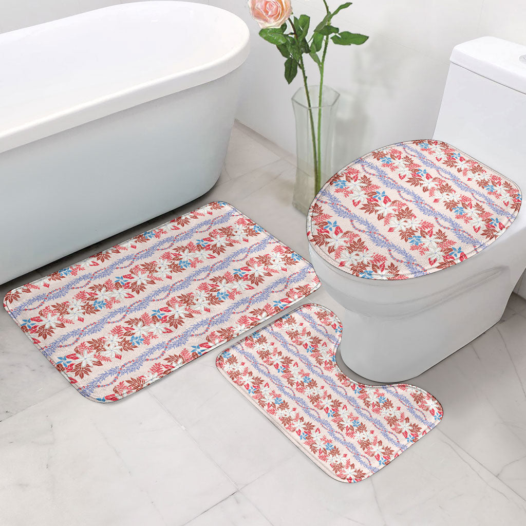 Monstera Tiare Plumeria Lei Pattern Bathroom Set Red Version LT01 - Polynesian Pride