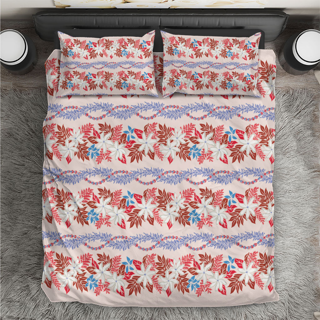 Monstera Tiare Plumeria Lei Pattern Bedding Set Red Version