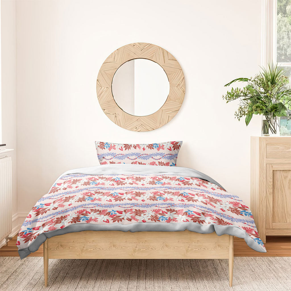 Monstera Tiare Plumeria Lei Pattern Bedding Set Red Version LT01 - Polynesian Pride