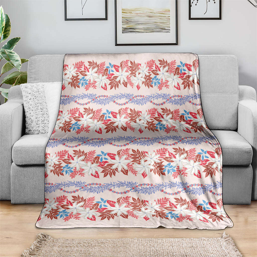 Monstera Tiare Plumeria Lei Pattern Blanket Red Version LT01 - Polynesian Pride