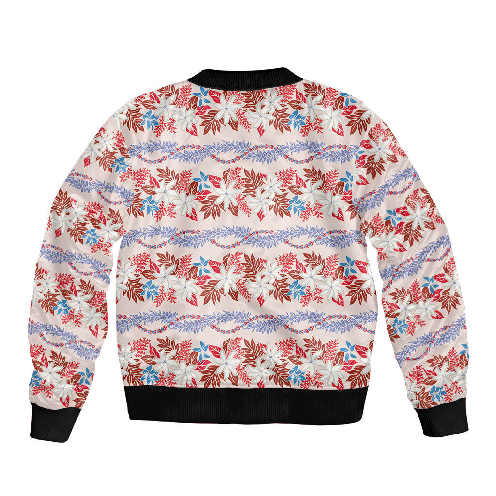Monstera Tiare Plumeria Lei Pattern Bomber Jacket Red Version LT01 - Polynesian Pride