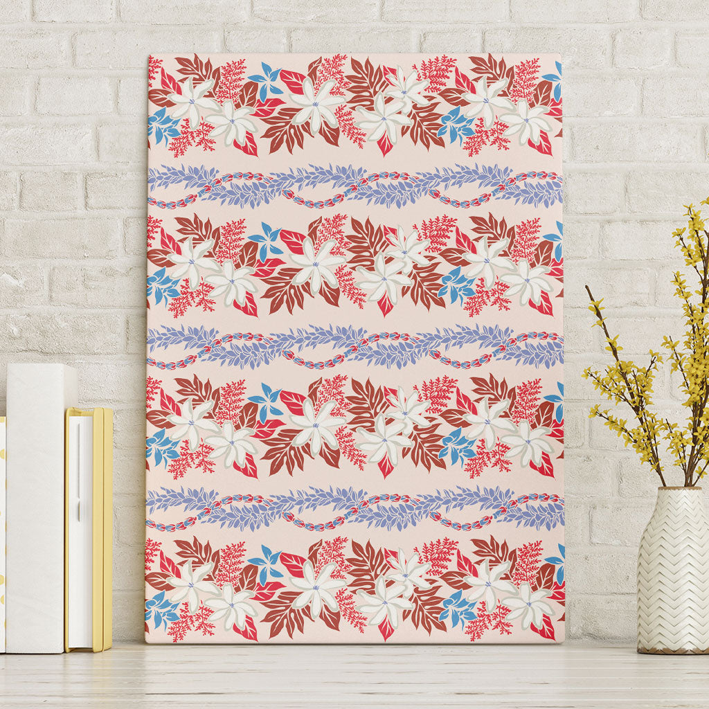 Monstera Tiare Plumeria Lei Pattern Canvas Wall Art Red Version LT01 Without Frame Red - Polynesian Pride