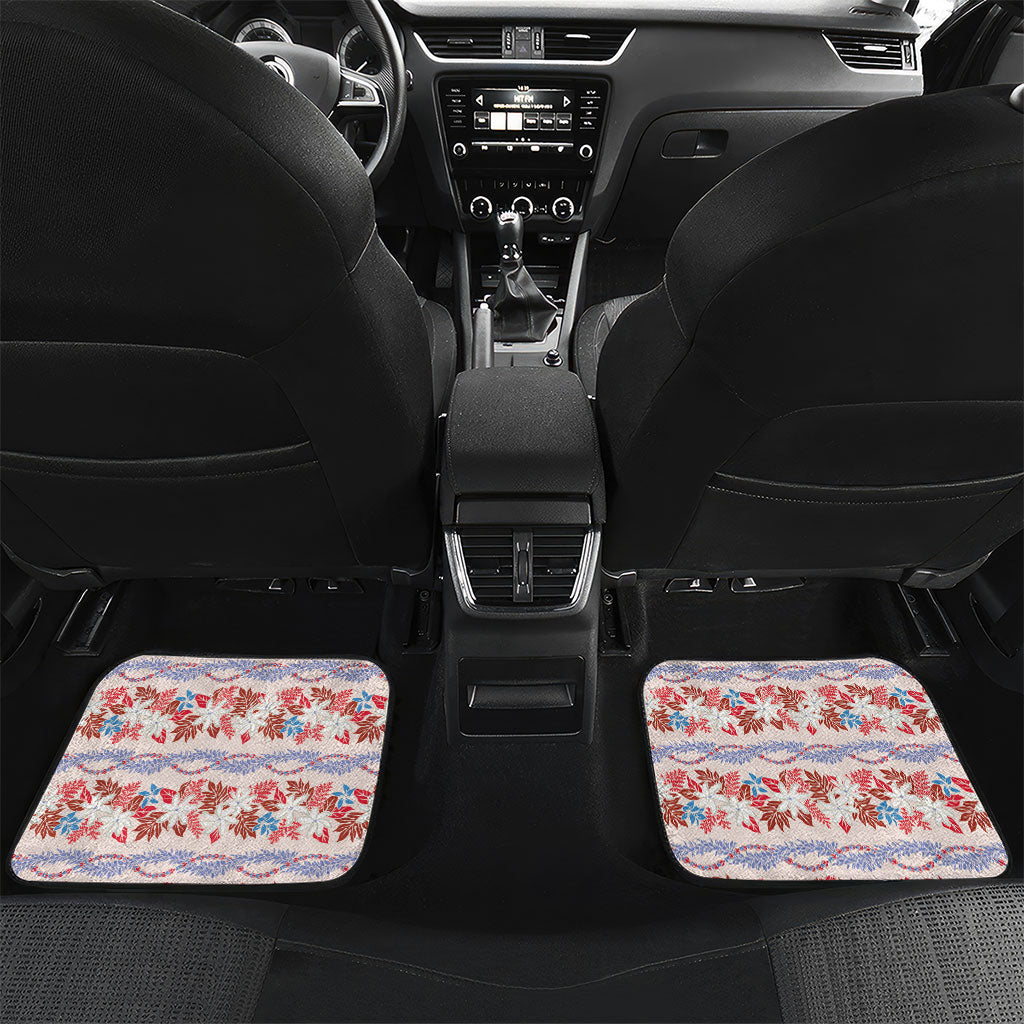 Monstera Tiare Plumeria Lei Pattern Car Mats Red Version LT01 Set 2pcs - Back Red - Polynesian Pride
