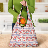 Monstera Tiare Plumeria Lei Pattern Grocery Bag Red Version LT01 - Polynesian Pride