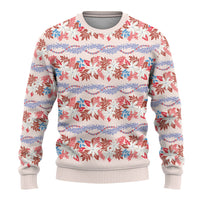 Monstera Tiare Plumeria Lei Pattern Ugly Christmas Sweater Red Version LT01 - Polynesian Pride