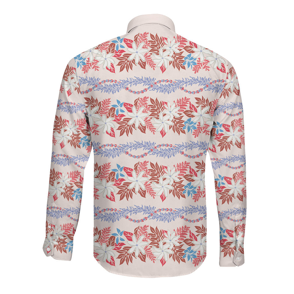 Monstera Tiare Plumeria Lei Pattern Long Sleeve Button Shirt Red Version LT01 - Polynesian Pride