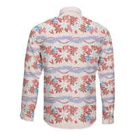 Monstera Tiare Plumeria Lei Pattern Long Sleeve Button Shirt Red Version LT01 - Polynesian Pride