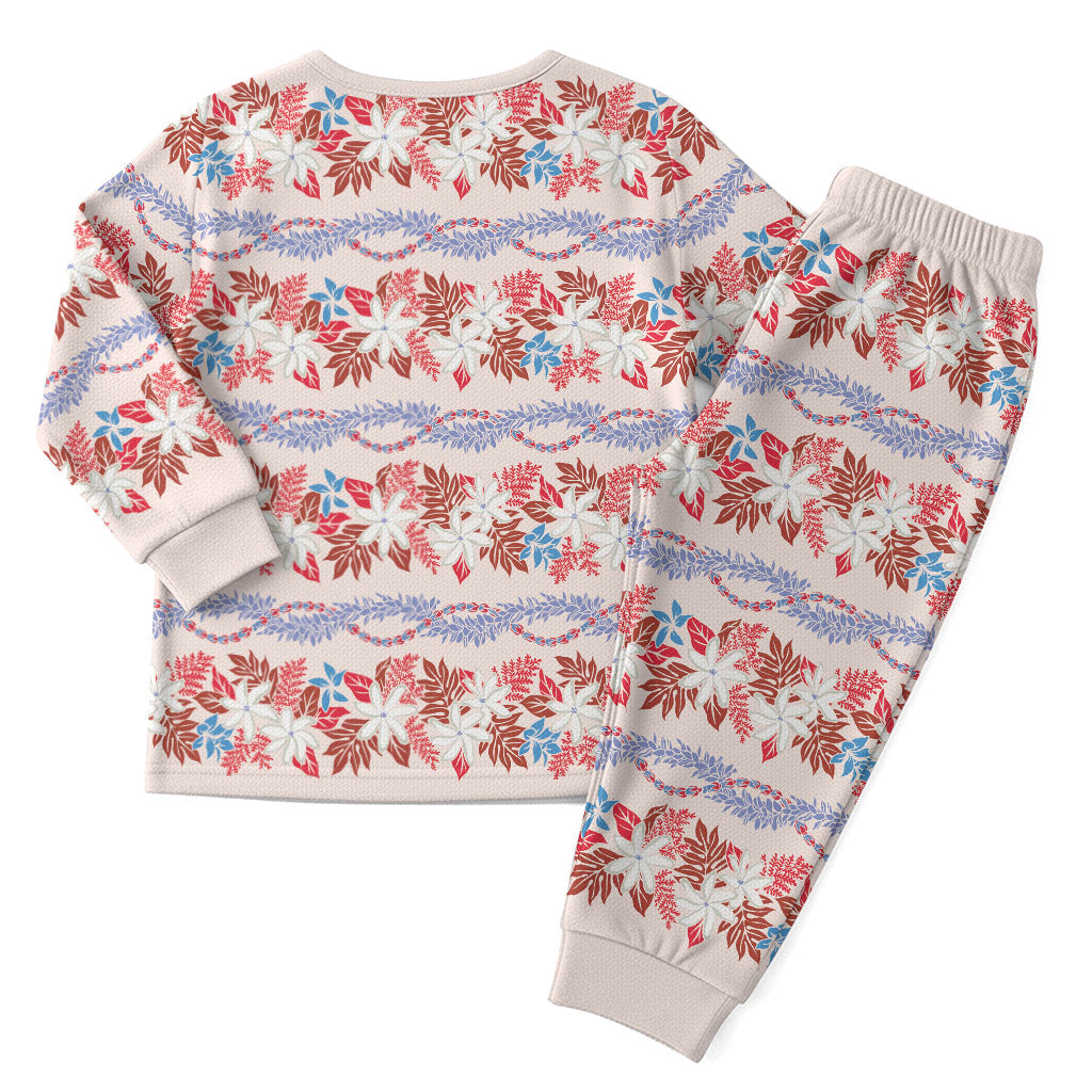 Monstera Tiare Plumeria Lei Pattern Christmas Pajama Set Red Version LT01 - Polynesian Pride