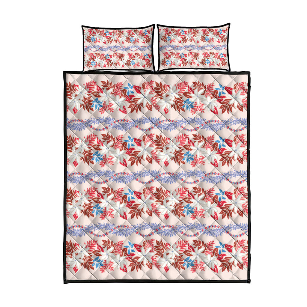 Monstera Tiare Plumeria Lei Pattern Quilt Bed Set Red Version LT01 - Polynesian Pride