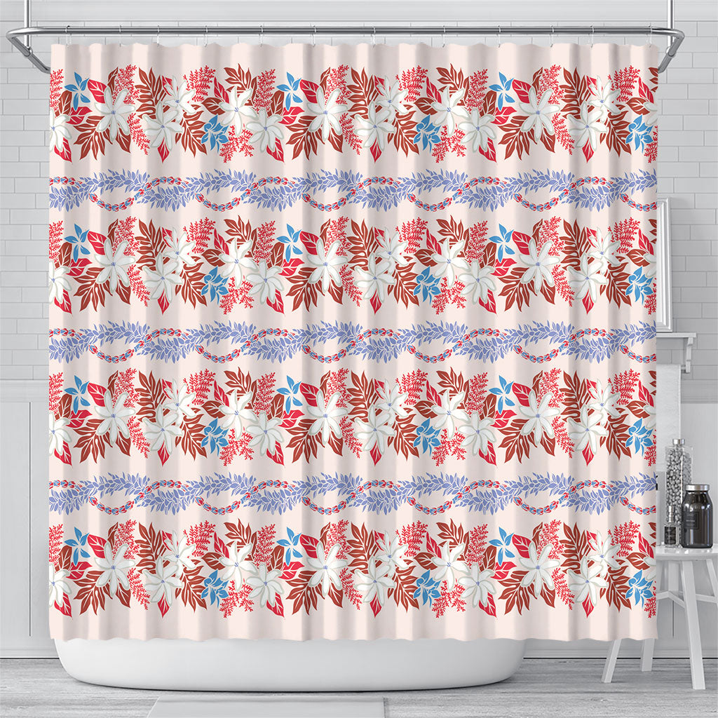 Monstera Tiare Plumeria Lei Pattern Shower Curtain Red Version LT01 - Polynesian Pride