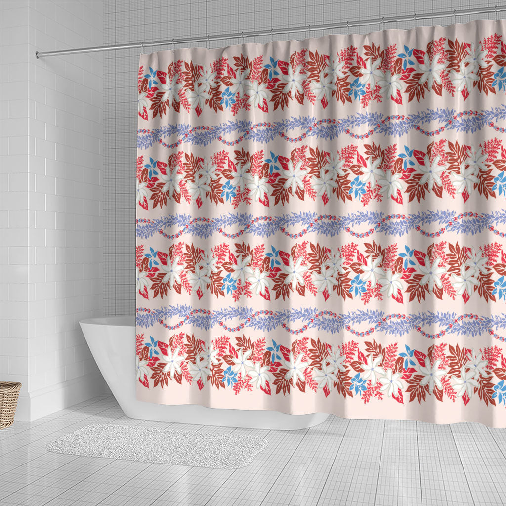 Monstera Tiare Plumeria Lei Pattern Shower Curtain Red Version LT01 - Polynesian Pride