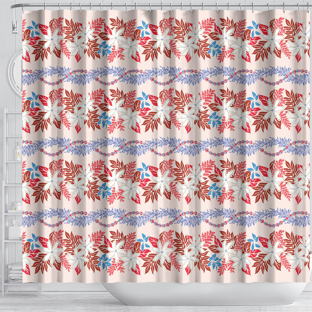 Monstera Tiare Plumeria Lei Pattern Shower Curtain Red Version LT01 - Polynesian Pride