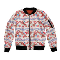 Monstera Tiare Plumeria Lei Pattern Sleeve Zip Bomber Jacket Red Version LT01 Unisex Red - Polynesian Pride