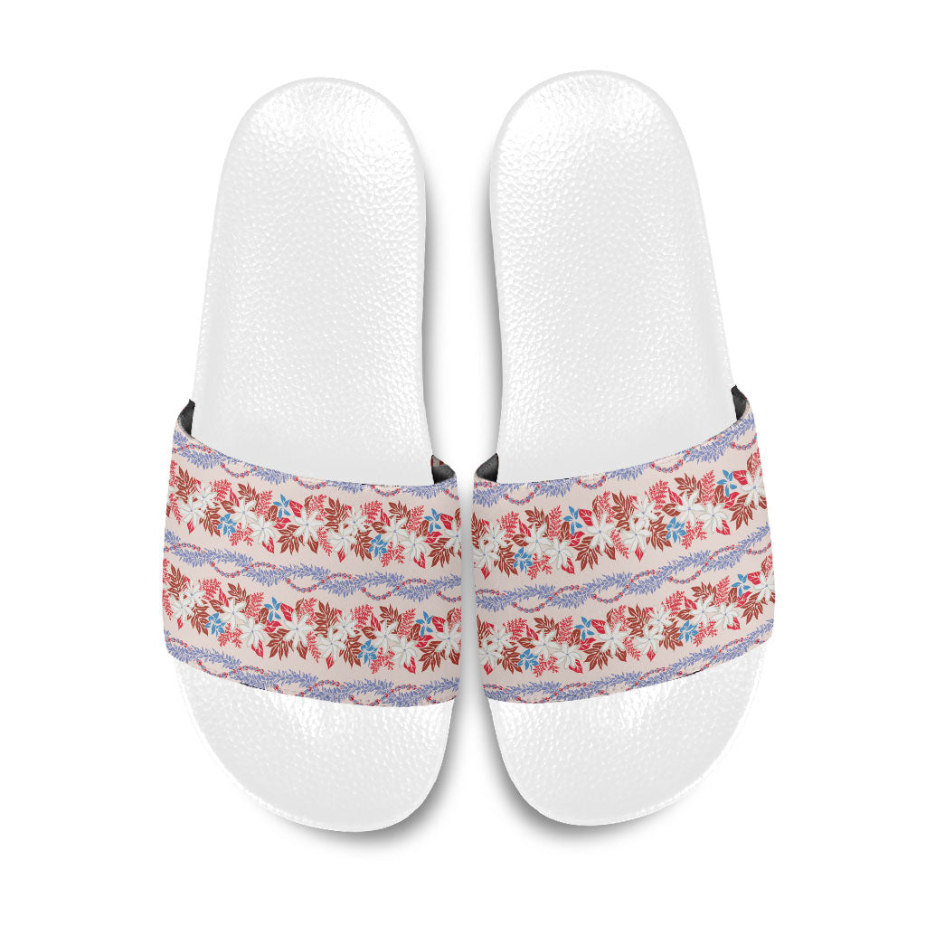 Monstera Tiare Plumeria Lei Pattern Slide Sandals Red Version LT01 Red - Polynesian Pride