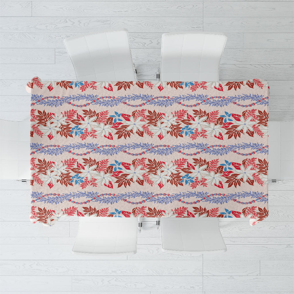 Monstera Tiare Plumeria Lei Pattern Tablecloth Red Version