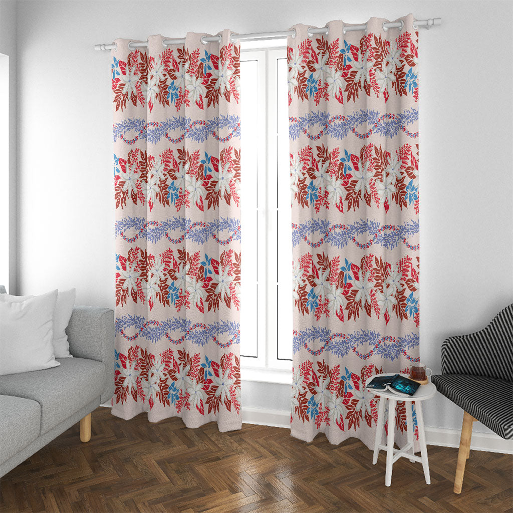 Monstera Tiare Plumeria Lei Pattern Window Curtain Red Version LT01 With Grommets Red - Polynesian Pride