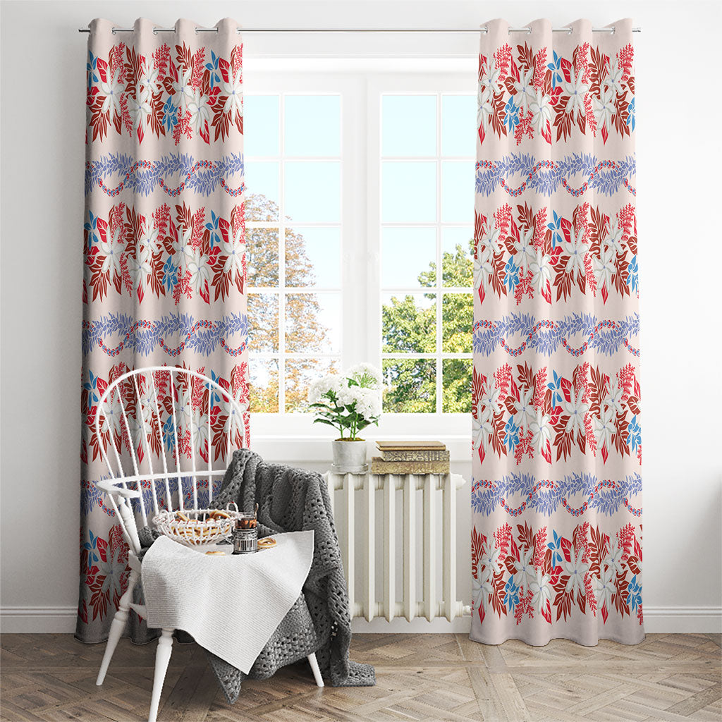Monstera Tiare Plumeria Lei Pattern Window Curtain Red Version LT01 - Polynesian Pride