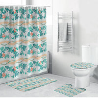 Monstera Tiare Plumeria Lei Pattern Bathroom Set Teal Version LT01 Bathroom Set (4 pcs) Teal - Polynesian Pride