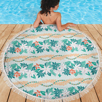 Monstera Tiare Plumeria Lei Pattern Beach Blanket Teal Version LT01 - Polynesian Pride