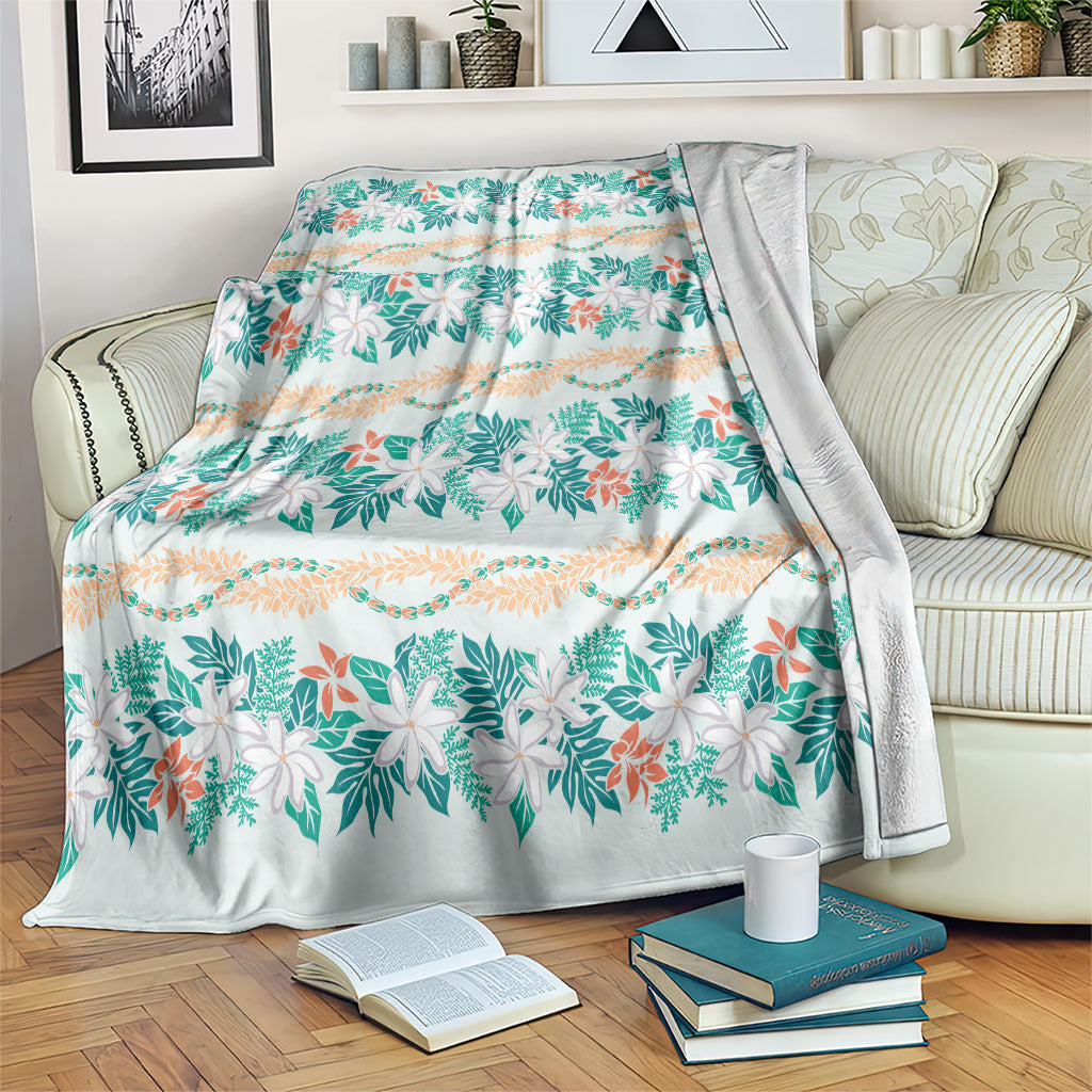 Monstera Tiare Plumeria Lei Pattern Blanket Teal Version LT01 Teal - Polynesian Pride