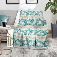 Monstera Tiare Plumeria Lei Pattern Blanket Teal Version LT01 - Polynesian Pride