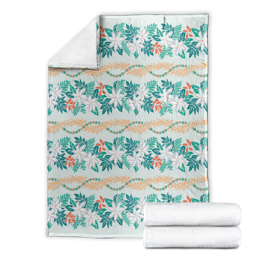 Monstera Tiare Plumeria Lei Pattern Blanket Teal Version LT01 - Polynesian Pride