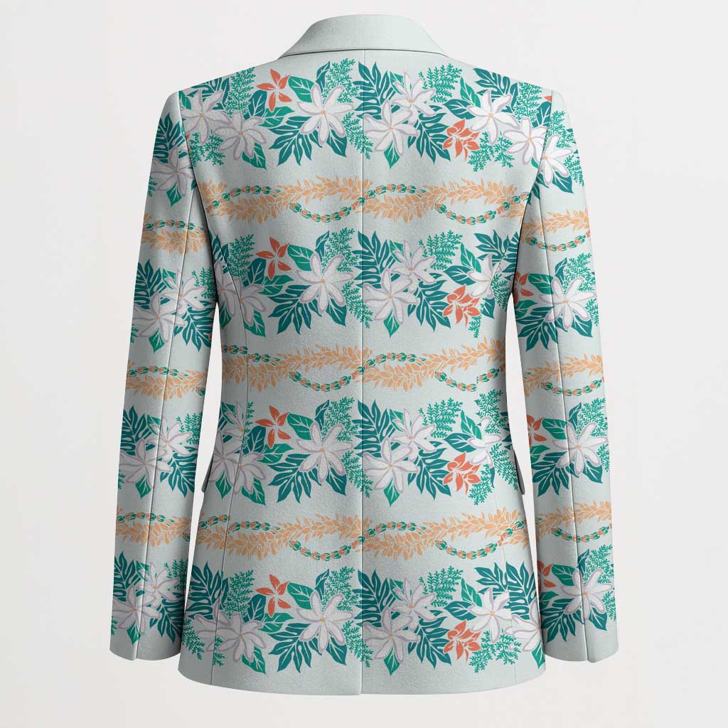Monstera Tiare Plumeria Lei Pattern Blazer Teal Version LT01 - Polynesian Pride