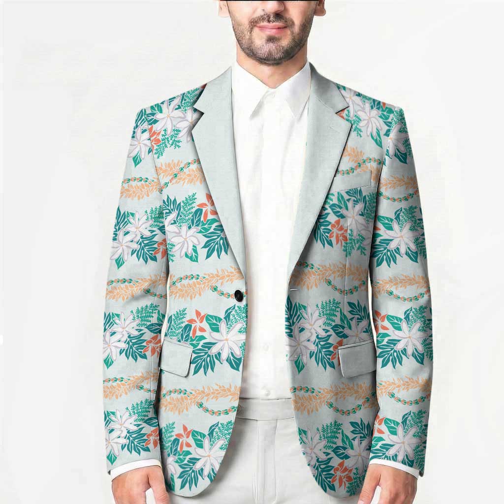 Monstera Tiare Plumeria Lei Pattern Blazer Teal Version LT01 - Polynesian Pride