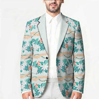 Monstera Tiare Plumeria Lei Pattern Blazer Teal Version LT01 - Polynesian Pride