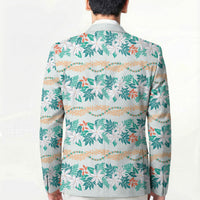 Monstera Tiare Plumeria Lei Pattern Blazer Teal Version LT01 - Polynesian Pride