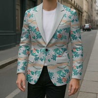 Monstera Tiare Plumeria Lei Pattern Blazer Teal Version LT01 - Polynesian Pride